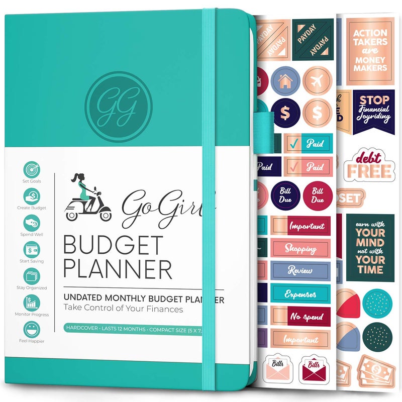 GoGirl Budget Planner â€“ Monthly Financial Planner Organizer Budget Book. Expense Tracker Notebook Journal to Control Money, Compact (Turquoise) - Image 1